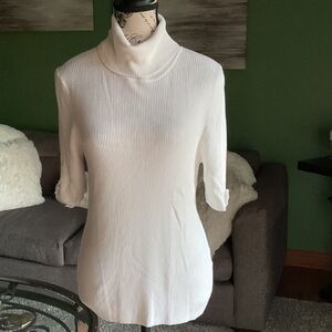 Etcetera Classic White Cowl Neck Sweater, Size L